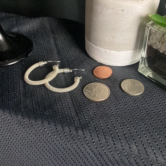 Silver Diamond Cut Hoop Earrings​ - Picture 4 of 4